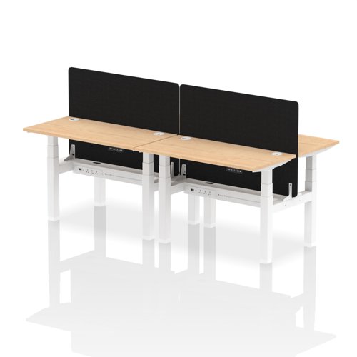 Air Back-to-Back 1200 x 600mm Height Adjustable 4 Person Bench Desk Maple Top with Cable Ports White Frame with Black Straight Screen