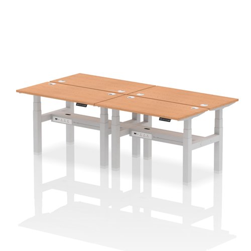 Air Back-to-Back 1200 x 600mm Height Adjustable 4 Person Bench Desk Oak Top with Cable Ports Silver Frame