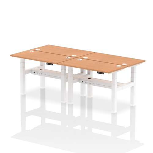 Air Back-to-Back 1200 x 600mm Height Adjustable 4 Person Bench Desk Oak Top with Cable Ports White Frame