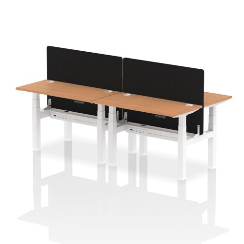 Air Back-to-Back 1200 x 600mm Height Adjustable 4 Person Bench Desk Oak Top with Cable Ports White Frame with Black Straight Screen
