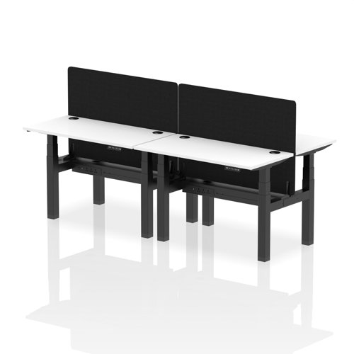 Air Back-to-Back 1200 x 600mm Height Adjustable 4 Person Bench Desk White Top with Cable Ports Black Frame with Black Straight Screen