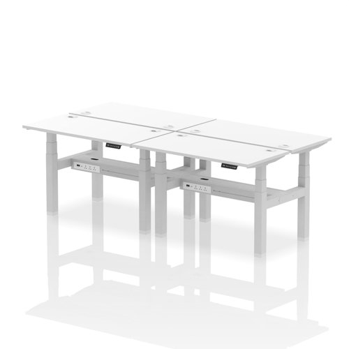 Air Back-to-Back 1200 x 600mm Height Adjustable 4 Person Bench Desk White Top with Cable Ports Silver Frame