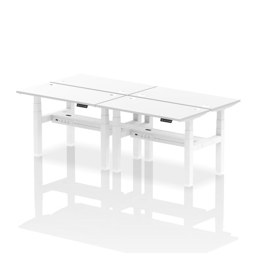 Air Back-to-Back 1200 x 600mm Height Adjustable 4 Person Bench Desk White Top with Cable Ports White Frame
