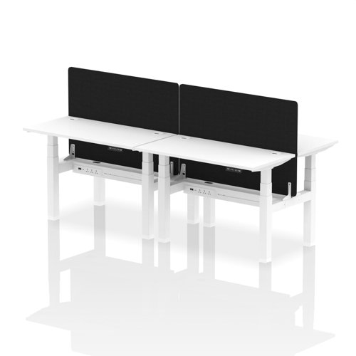 Air Back-to-Back 1200 x 600mm Height Adjustable 4 Person Bench Desk White Top with Cable Ports White Frame with Black Straight Screen