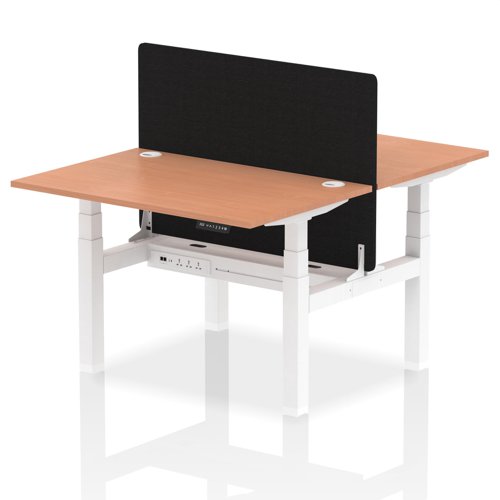 Air Back-to-Back 1200 x 800mm Height Adjustable 2 Person Bench Desk Beech Top with Cable Ports White Frame with Black Straight Screen