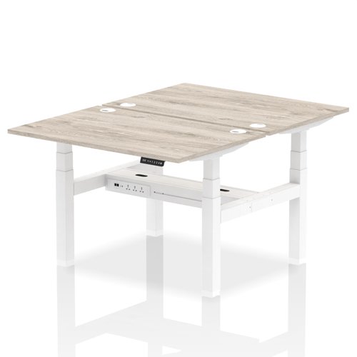 Air Back-to-Back 1200 x 800mm Height Adjustable 2 Person Bench Desk Grey Oak Top with Cable Ports White Frame