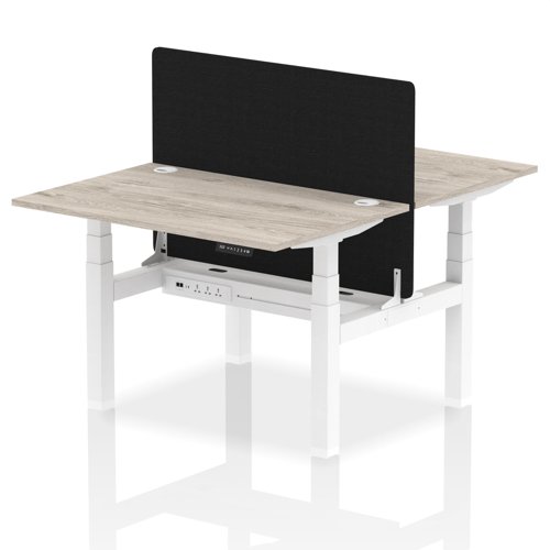 Air Back-to-Back 1200 x 800mm Height Adjustable 2 Person Bench Desk Grey Oak Top with Cable Ports White Frame with Black Straight Screen