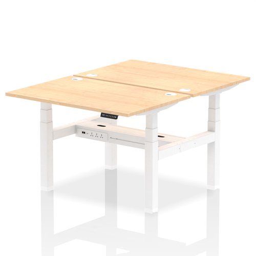 Air Back-to-Back 1200 x 800mm Height Adjustable 2 Person Bench Desk Maple Top with Cable Ports White Frame
