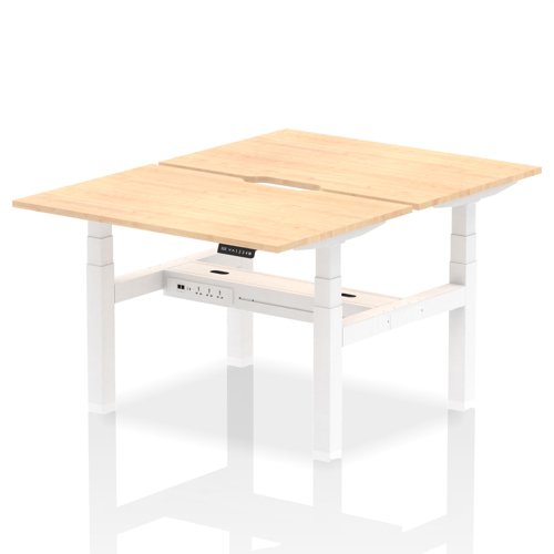 Air Back-to-Back 1200 x 800mm Height Adjustable 2 Person Bench Desk Maple Top with Scalloped Edge White Frame
