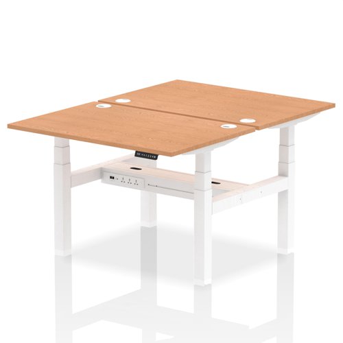 Dynamic Air Back-to-Back W1200 x D800mm Height Adjustable Sit Stand 2 Person Bench Desk With Cable Ports Oak Finish White Frame - HA01678