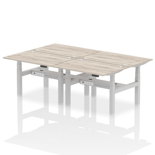 Dynamic Air Back-to-Back W1200 x D800mm Height Adjustable Sit Stand 4 Person Bench Desk With Cable Ports Grey Oak Finish Silver Frame - HA01724