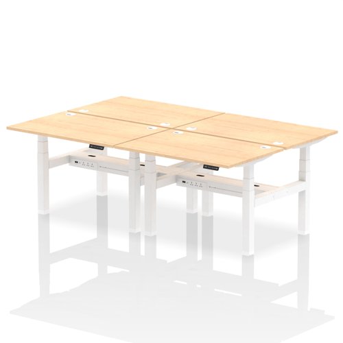 Dynamic Air Back-to-Back W1200 x D800mm Height Adjustable Sit Stand 4 Person Bench Desk With Cable Ports Maple Finish White Frame - HA01738