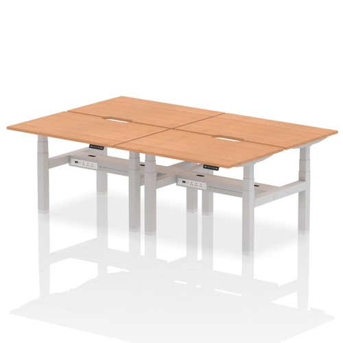 Air Back-to-Back 1200 x 800mm Height Adjustable 4 Person Bench Desk Oak Top with Scalloped Edge Silver Frame