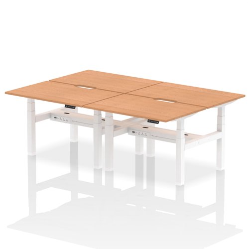 Air Back-to-Back 1200 x 800mm Height Adjustable 4 Person Bench Desk Oak Top with Scalloped Edge White Frame