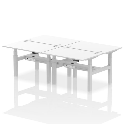 Dynamic Air Back-to-Back W1200 x D800mm Height Adjustable Sit Stand 4 Person Bench Desk With Cable Ports White Finish Silver Frame - HA01772