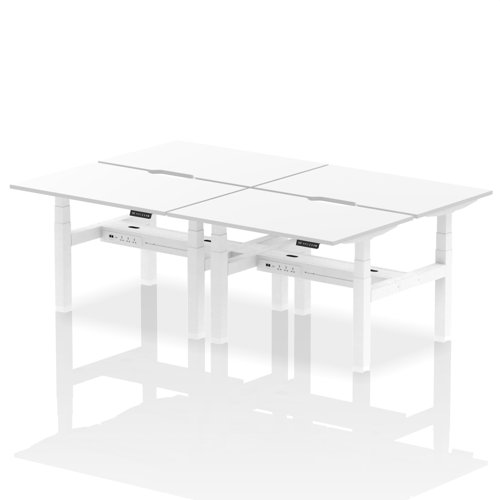 Air Back-to-Back 1200 x 800mm Height Adjustable 4 Person Office Bench Desk White Top with Scalloped Edge White Frame
