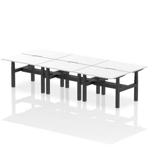 Air Back-to-Back 1200 x 800mm Height Adjustable 6 Person Office Bench Desk White Top with Scalloped Edge Black Frame