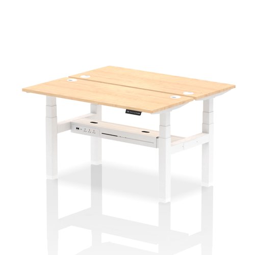 Dynamic Air Back-to-Back W1400 x D600mm Height Adjustable Sit Stand 2 Person Bench Desk With Cable Ports Maple Finish White Frame - HA01870