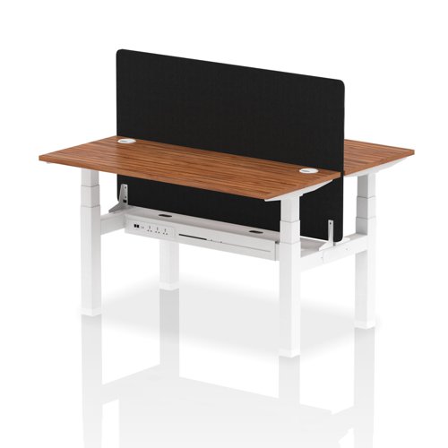 Air Back-to-Back 1400 x 600mm Height Adjustable 2 Person Office Bench Desk Walnut Top with Cable Ports White Frame with Black Straight Screen