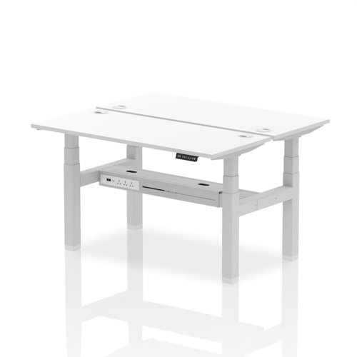 Dynamic Air Back-to-Back W1400 x D600mm Height Adjustable Sit Stand 2 Person Bench Desk With Cable Ports White Finish Silver Frame - HA01886