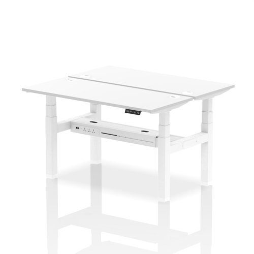 Air Back-to-Back 1400 x 600mm Height Adjustable 2 Person Bench Desk White Top with Cable Ports White Frame