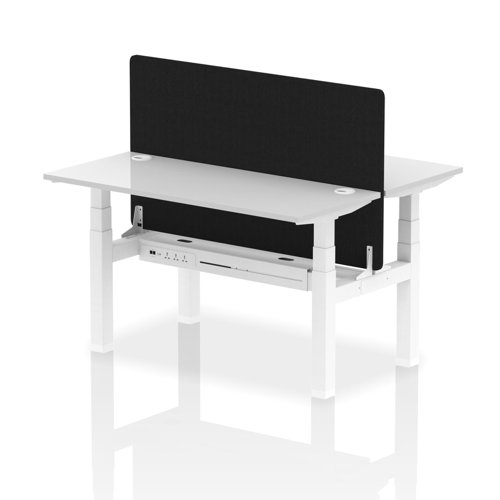 Air Back-to-Back 1400 x 600mm Height Adjustable 2 Person Office Bench Desk White Top with Cable Ports White Frame with Black Straight Screen