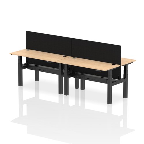 Air Back-to-Back 1400 x 600mm Height Adjustable 4 Person Office Bench Desk Maple Top with Cable Ports Black Frame with Black Straight Screen