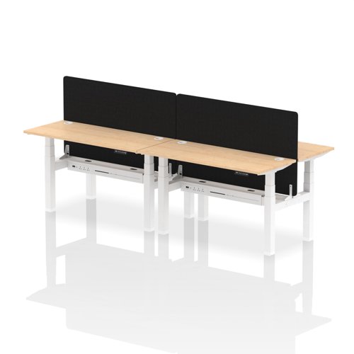 Air Back-to-Back 1400 x 600mm Height Adjustable 4 Person Office Bench Desk Maple Top with Cable Ports White Frame with Black Straight Screen