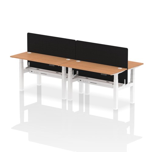Air Back-to-Back 1400 x 600mm Height Adjustable 4 Person Office Bench Desk Oak Top with Cable Ports White Frame with Black Straight Screen