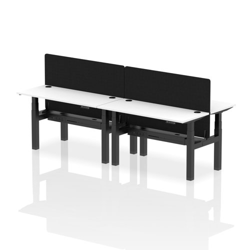 Air Back-to-Back 1400 x 600mm Height Adjustable 4 Person Office Bench Desk White Top with Cable Ports Black Frame with Black Straight Screen