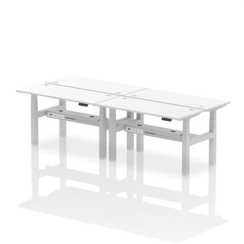 Dynamic Air Back-to-Back W1400 x D600mm Height Adjustable Sit Stand 4 Person Bench Desk With Cable Ports White Finish Silver Frame - HA01922