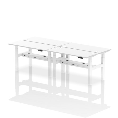 Dynamic Air Back-to-Back W1400 x D600mm Height Adjustable Sit Stand 4 Person Bench Desk With Cable Ports White Finish White Frame - HA01924