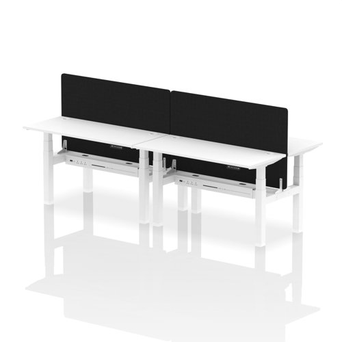 Air Back-to-Back 1400 x 600mm Height Adjustable 4 Person Office Bench Desk White Top with Cable Ports White Frame with Black Straight Screen