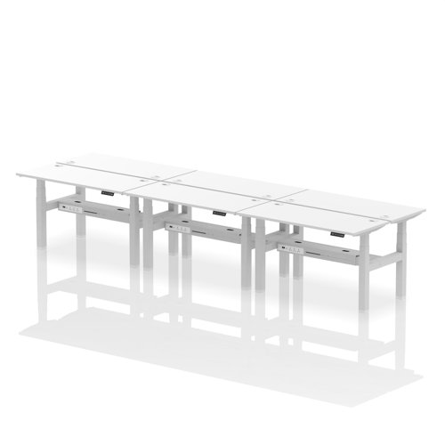 Dynamic Air Back-to-Back W1400 x D600mm Height Adjustable Sit Stand 6 Person Bench Desk With Cable Ports White Finish Silver Frame - HA01958