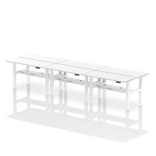 Dynamic Air Back-to-Back W1400 x D600mm Height Adjustable Sit Stand 6 Person Bench Desk With Cable Ports White Finish White Frame - HA01960