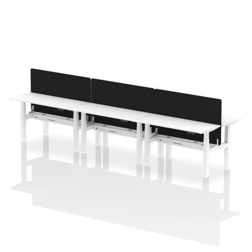 Air Back-to-Back 1400 x 600mm Height Adjustable 6 Person Office Bench Desk White Top with Cable Ports White Frame with Black Straight Screen