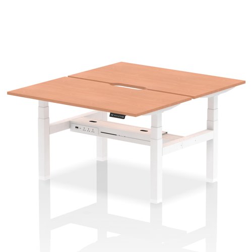 Air Back-to-Back 1400 x 800mm Height Adjustable 2 Person Office Bench Desk Beech Top with Scalloped Edge White Frame