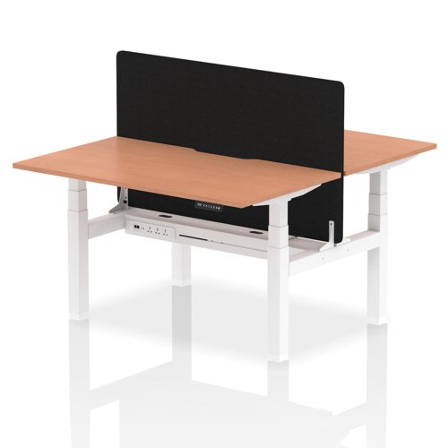 Air Back-to-Back 1400 x 800mm Height Adjustable 2 Person Office Bench Desk Beech Top with Scalloped Edge White Frame with Black Straight Screen