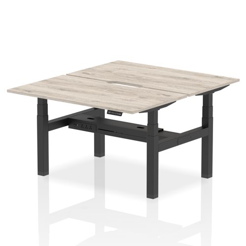 Air Back-to-Back 1400 x 800mm Height Adjustable 2 Person Office Bench Desk Grey Oak Top with Scalloped Edge Black Frame