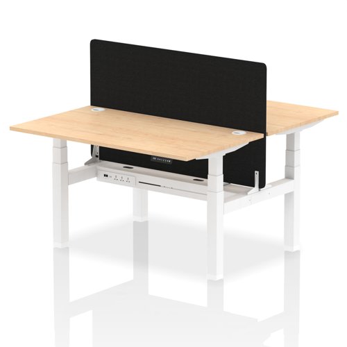 Air Back-to-Back 1400 x 800mm Height Adjustable 2 Person Office Bench Desk Maple Top with Cable Ports White Frame with Black Straight Screen
