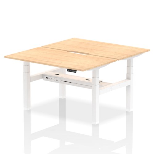 Air Back-to-Back 1400 x 800mm Height Adjustable 2 Person Office Bench Desk Maple Top with Scalloped Edge White Frame