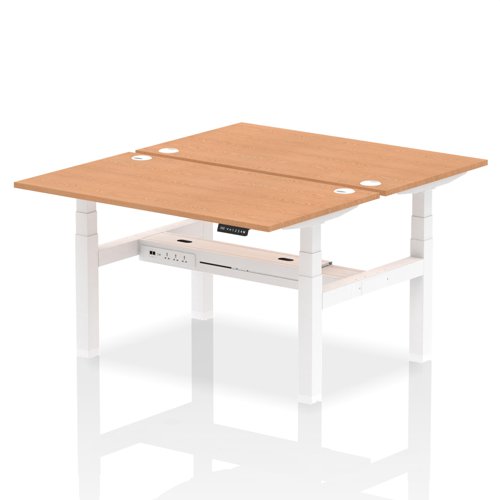 Dynamic Air Back-to-Back W1400 x D800mm Height Adjustable Sit Stand 2 Person Bench Desk With Cable Ports Oak Finish White Frame - HA02002