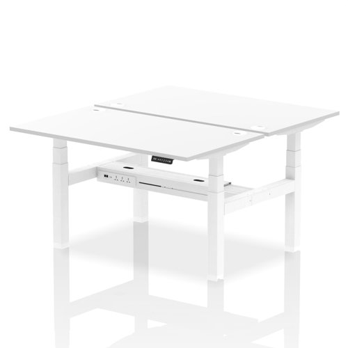 Dynamic Air Back-to-Back W1400 x D800mm Height Adjustable Sit Stand 2 Person Bench Desk With Cable Ports White Finish White Frame - HA02026