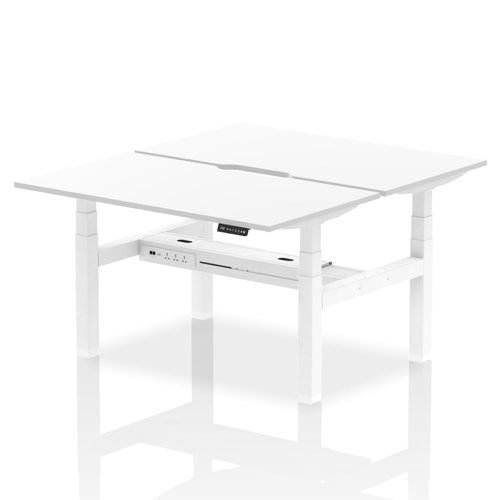 Air Back-to-Back 1400 x 800mm Height Adjustable 2 Person Office Bench Desk White Top with Scalloped Edge White Frame