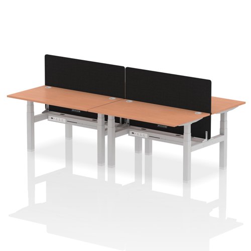 Air Back-to-Back 1400 x 800mm Height Adjustable 4 Person Office Bench Desk Beech Top with Cable Ports Silver Frame with Black Straight Screen