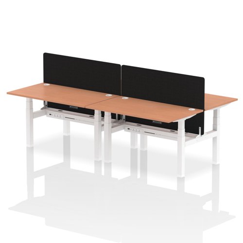 Air Back-to-Back 1400 x 800mm Height Adjustable 4 Person Office Bench Desk Beech Top with Cable Ports White Frame with Black Straight Screen