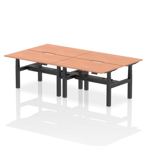 Air Back-to-Back 1400 x 800mm Height Adjustable 4 Person Office Bench Desk Beech Top with Scalloped Edge Black Frame