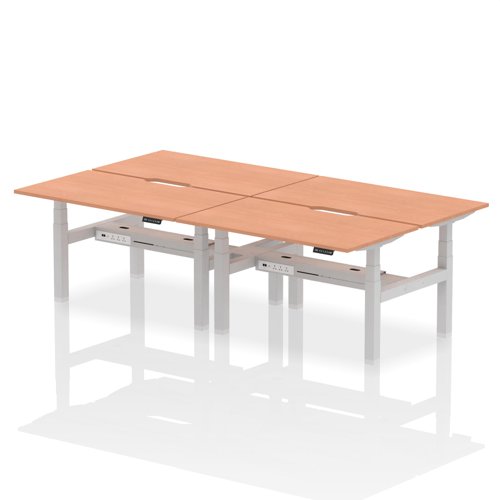 Air Back-to-Back 1400 x 800mm Height Adjustable 4 Person Office Bench Desk Beech Top with Scalloped Edge Silver Frame