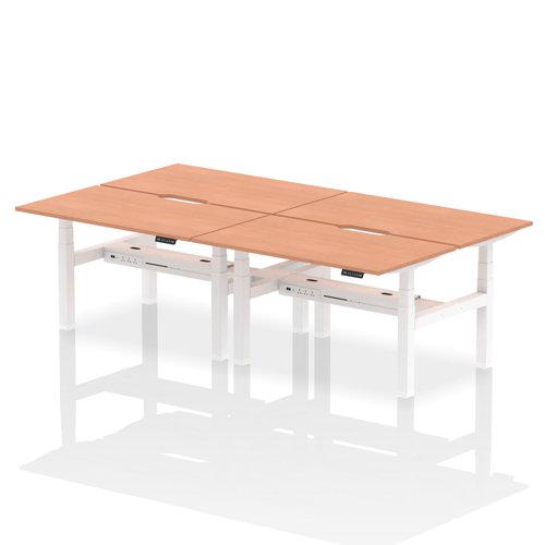 Air Back-to-Back 1400 x 800mm Height Adjustable 4 Person Office Bench Desk Beech Top with Scalloped Edge White Frame