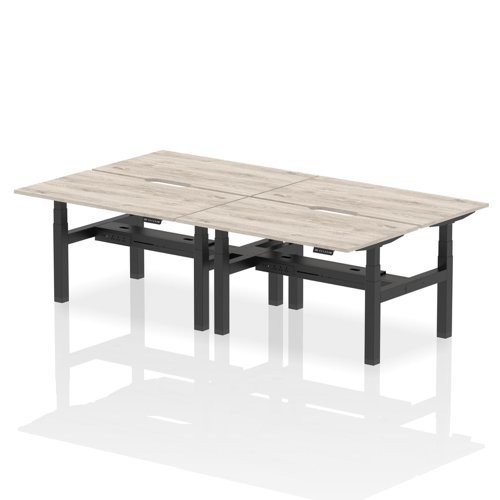 Air Back-to-Back 1400 x 800mm Height Adjustable 4 Person Office Bench Desk Grey Oak Top with Scalloped Edge Black Frame